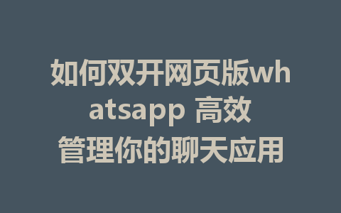 如何双开网页版whatsapp 高效管理你的聊天应用