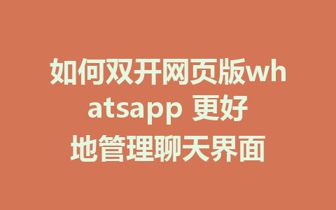 如何双开网页版whatsapp 更好地管理聊天界面