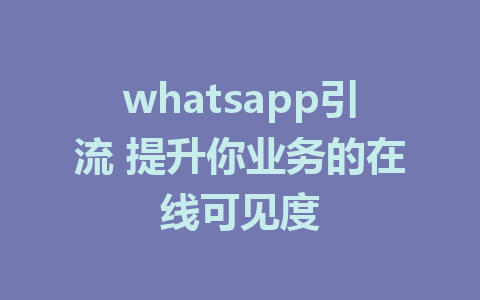 whatsapp引流 提升你业务的在线可见度