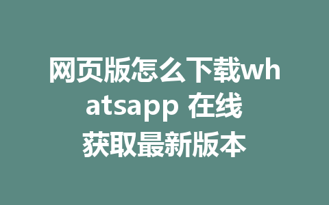 网页版怎么下载whatsapp 在线获取最新版本