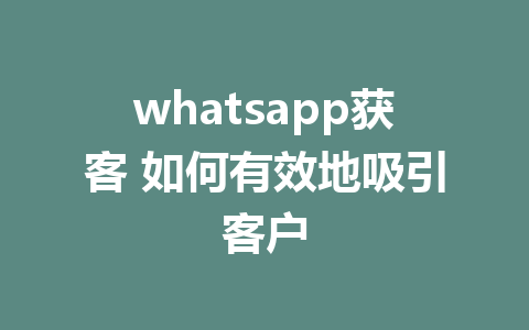 whatsapp获客 如何有效地吸引客户