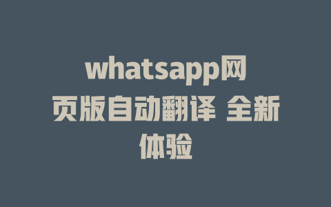 whatsapp网页版自动翻译 全新体验